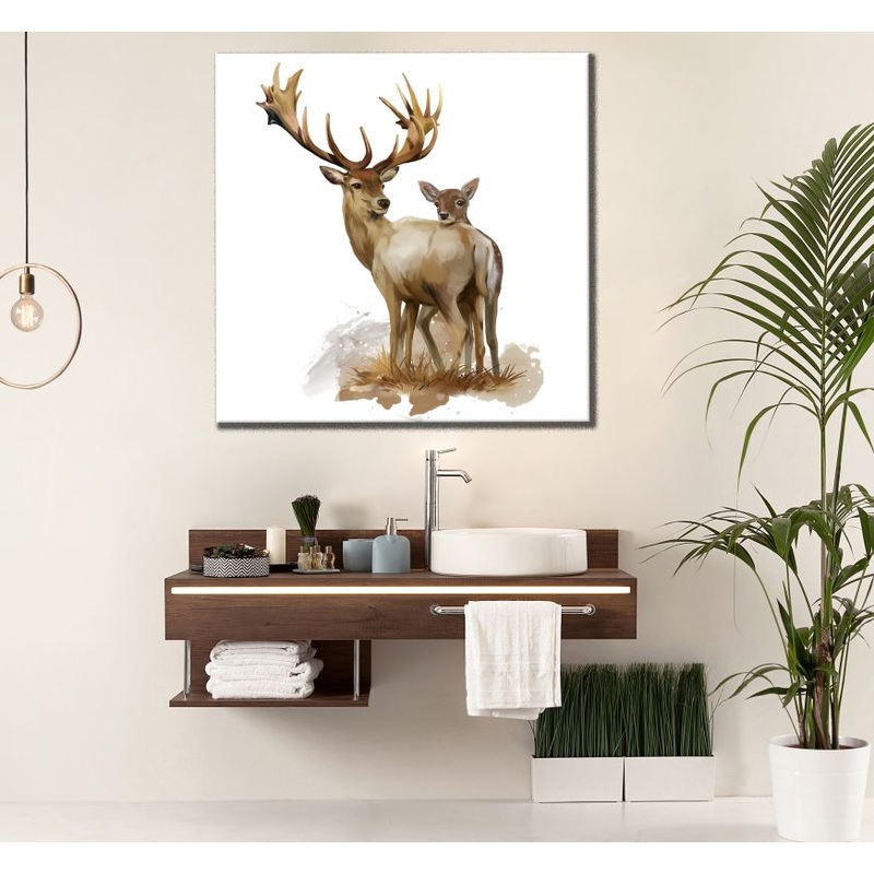 Square Canvas Deer Couple Painting High Quality Print 100% Australian Made