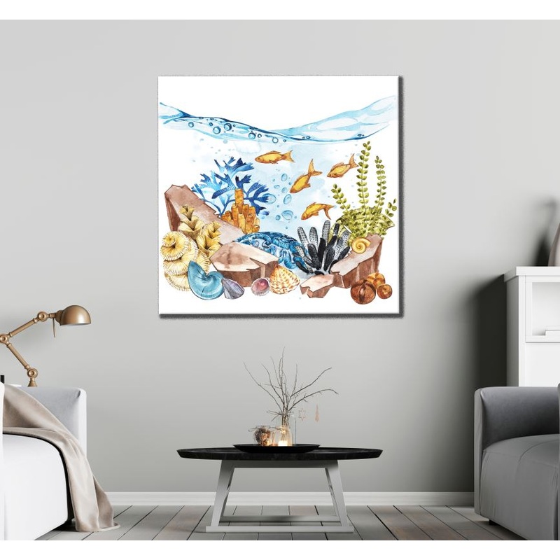 Square Canvas Fish Under Water Painting High Quality Print 100% Australian Made