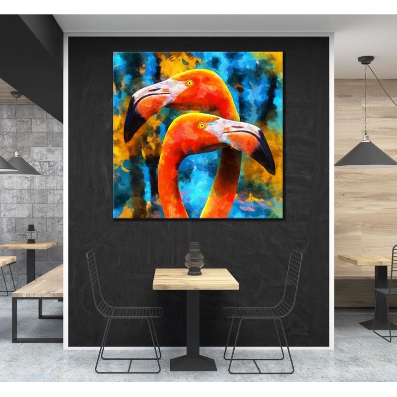 Square Canvas Flamingos Portrait Painting High Quality Print 100% Australian Made