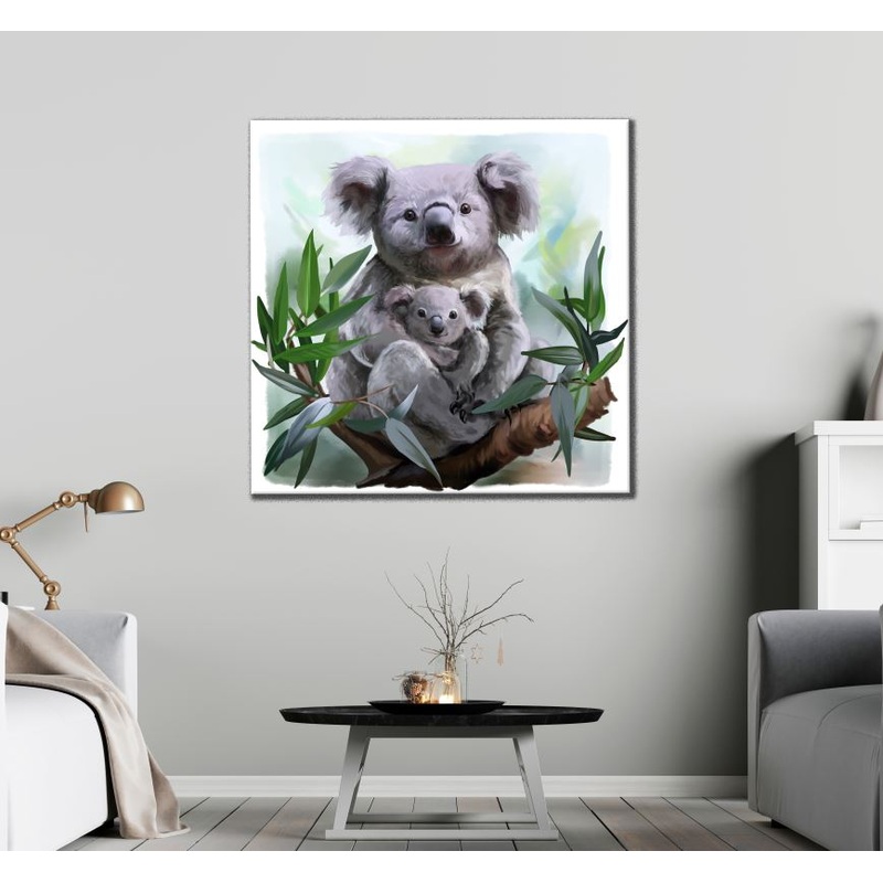 Square Canvas Koala Bear & Baby Painting High Quality Print 100% Australian Made