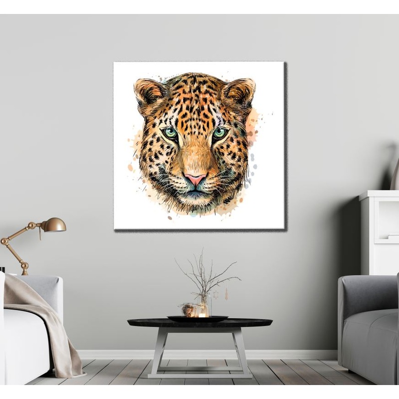 Square Canvas Leopard Face Painting High Quality Print 100% Australian Made