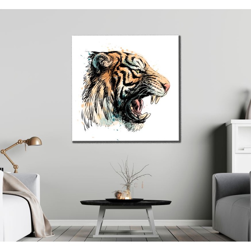 Square Canvas Lion Portrait Watercolour Painting High Quality Print 100% Australian Made