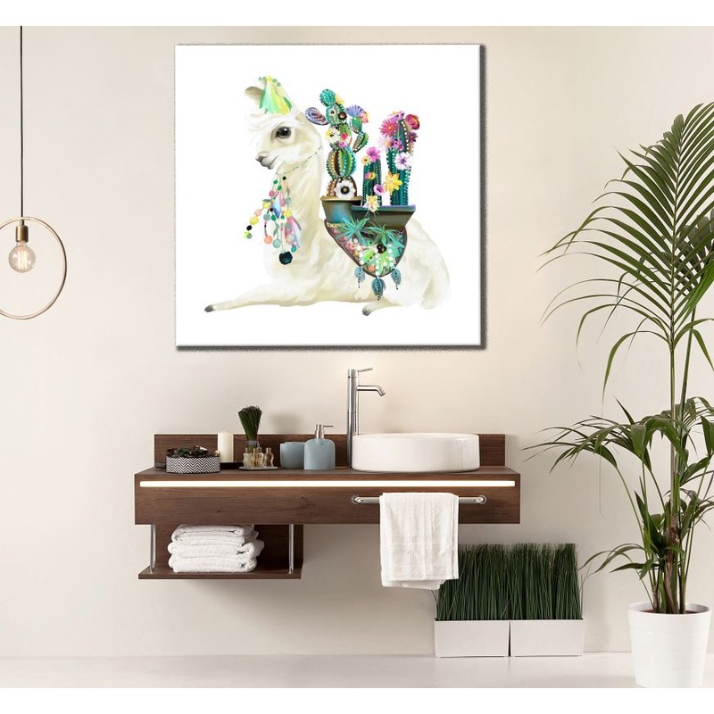 Square Canvas Llama with Cactus Plant on Back Art High Quality Print 100% Australian Made
