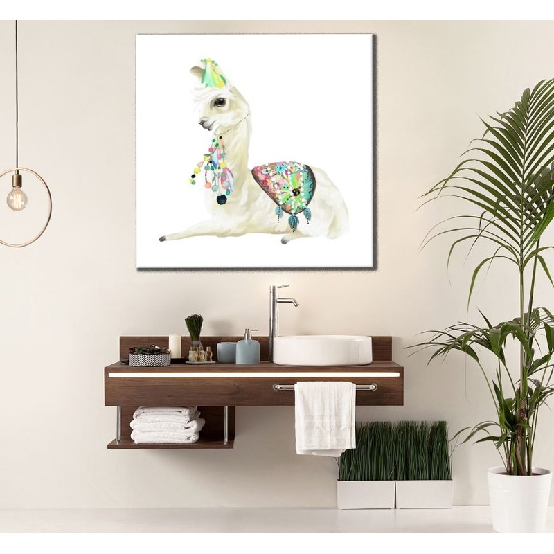 Square Canvas Llama with Colourful Cloth on Back High Quality Print 100% Australian Made
