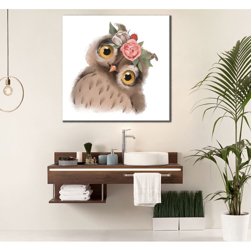 Square Canvas Owl with Floral Headdress Painting High Quality Print 100% Australian Made