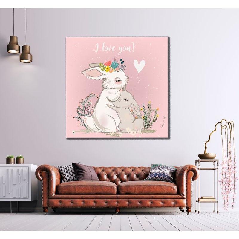 Square Canvas Rabbit Love Painting High Quality Print 100% Australian Made
