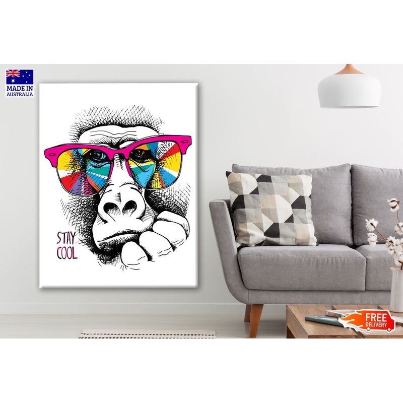 B&W Monkey face with Colourful Sunglass Painting Print 100% Australian Made
