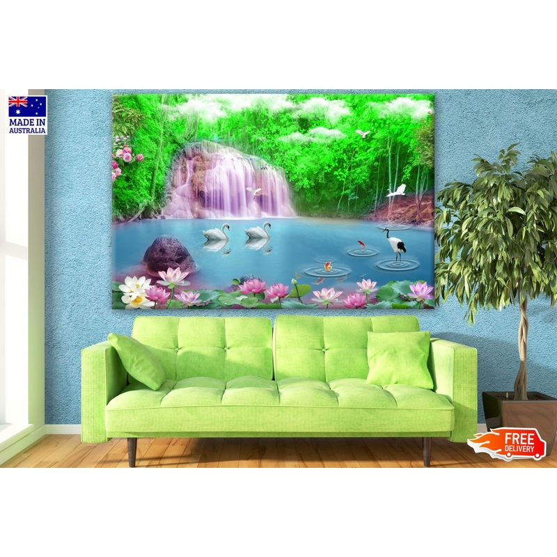 Birds & Waterfall Print 100% Australian Made
