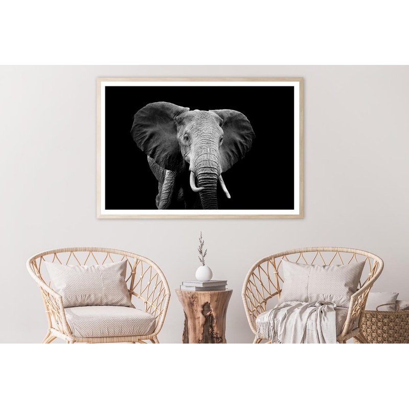 Black And White Photo of An Elephant Home Decor Premium Quality Poster Print Choose Your Sizes
