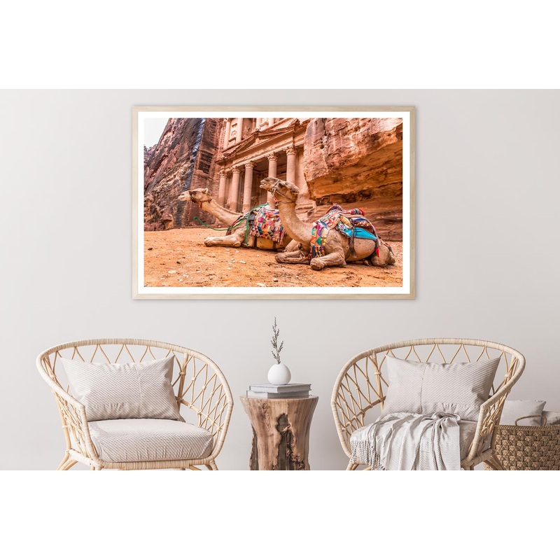 Camels & Carved into The Rock at Petra, Jordan Home Decor Premium Quality Poster Print Choose Your Sizes