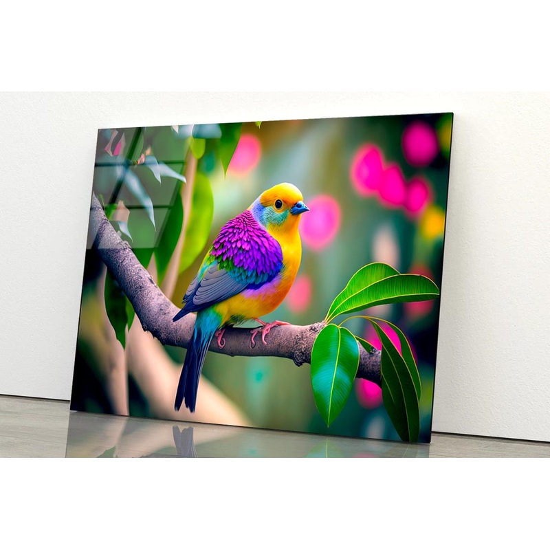 Colorful Bird on Branch  Acrylic Glass Print Tempered Glass Wall Art 100% Made in Australia Ready to Hang