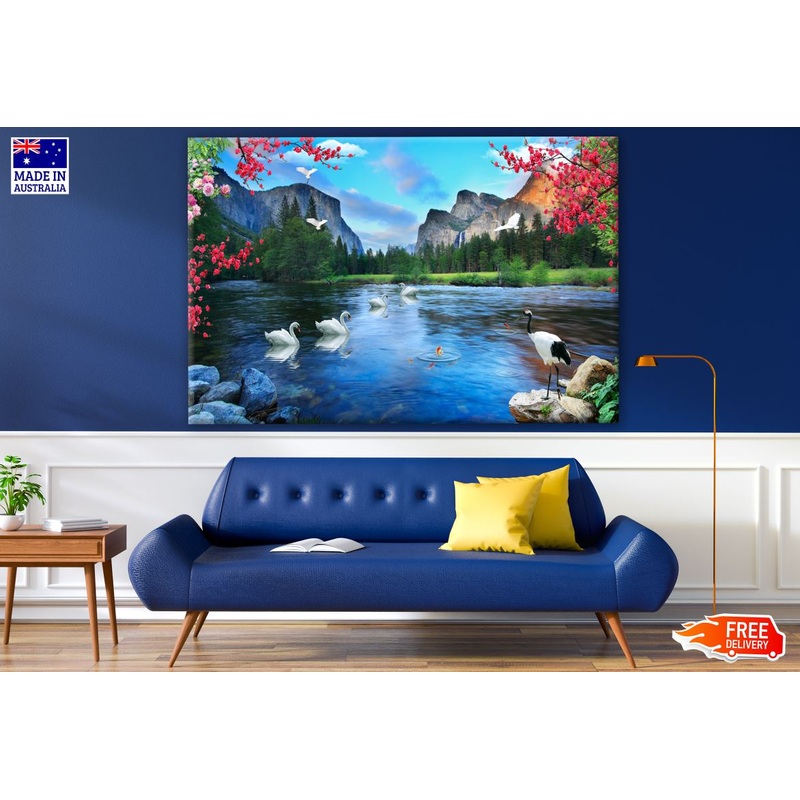 Stunning Nature View with Birds on Lake Photograph Print 100% Australian Made