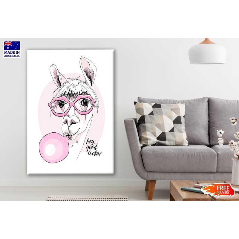 Stylish Llama with Bubble Gum Painting Print 100% Australian Made