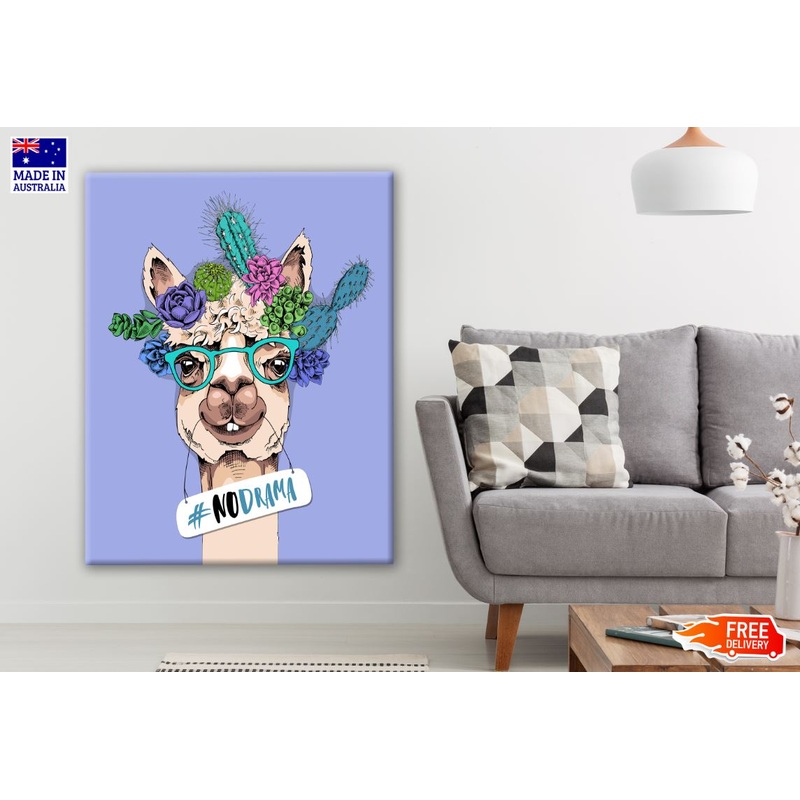 Stylish Llama with Sunglasses & Headdress Painting Print 100% Australian Made Print 100% Australian Made
