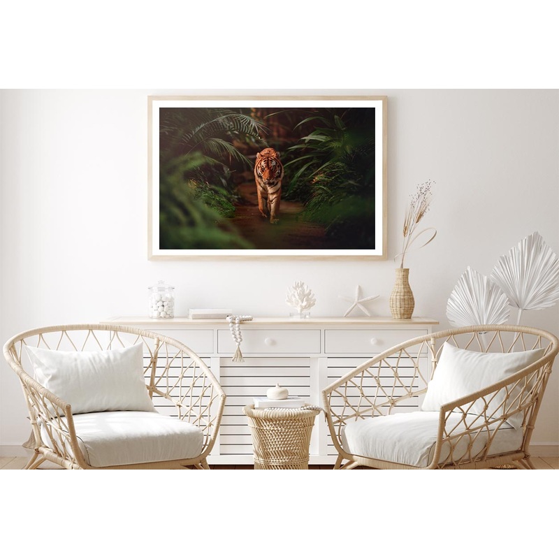 Tiger Prowling Through Dense Jungle Foliage Home Decor Premium Quality Poster Print Choose Your Sizes