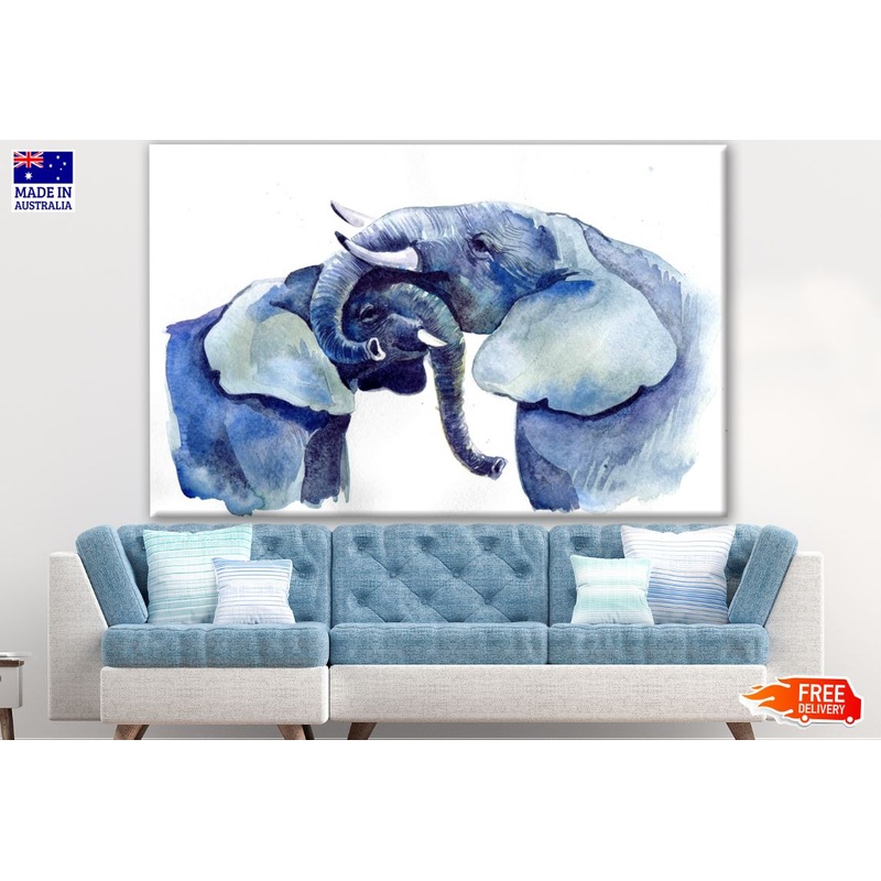Two Elephants Portrait Painting Print 100% Australian Made