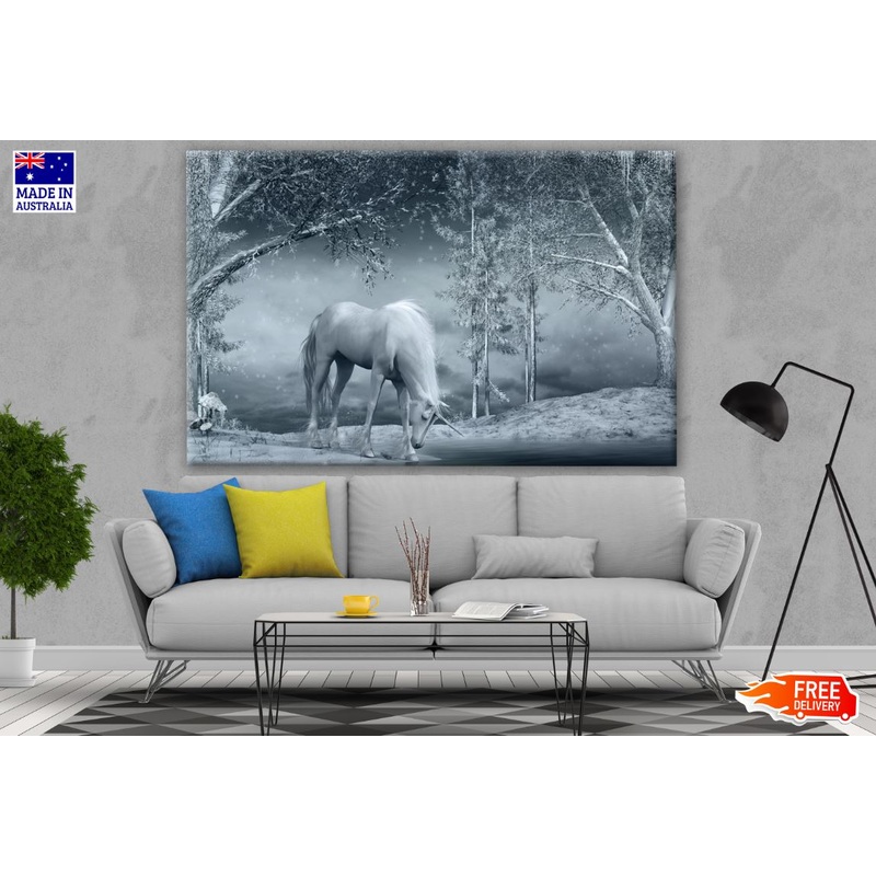 Unicorn in Forest B&W Art Print 100% Australian Made