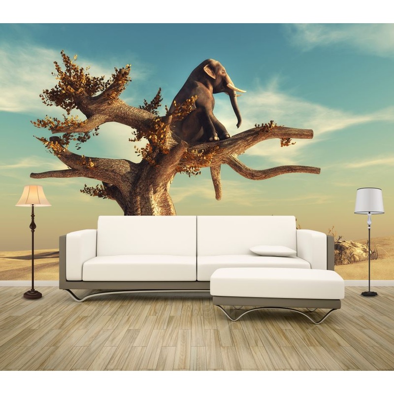 Wallpaper Murals Peel and Stick Removable Elephant on a Tree High Quality