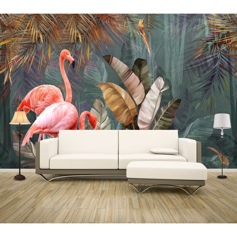 Wallpaper Murals Peel and Stick Removable Flamingo Birds in Forest High Quality
