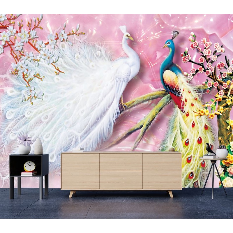 Wallpaper Murals Peel and Stick Removable Peacock Couple Wall Art High Quality