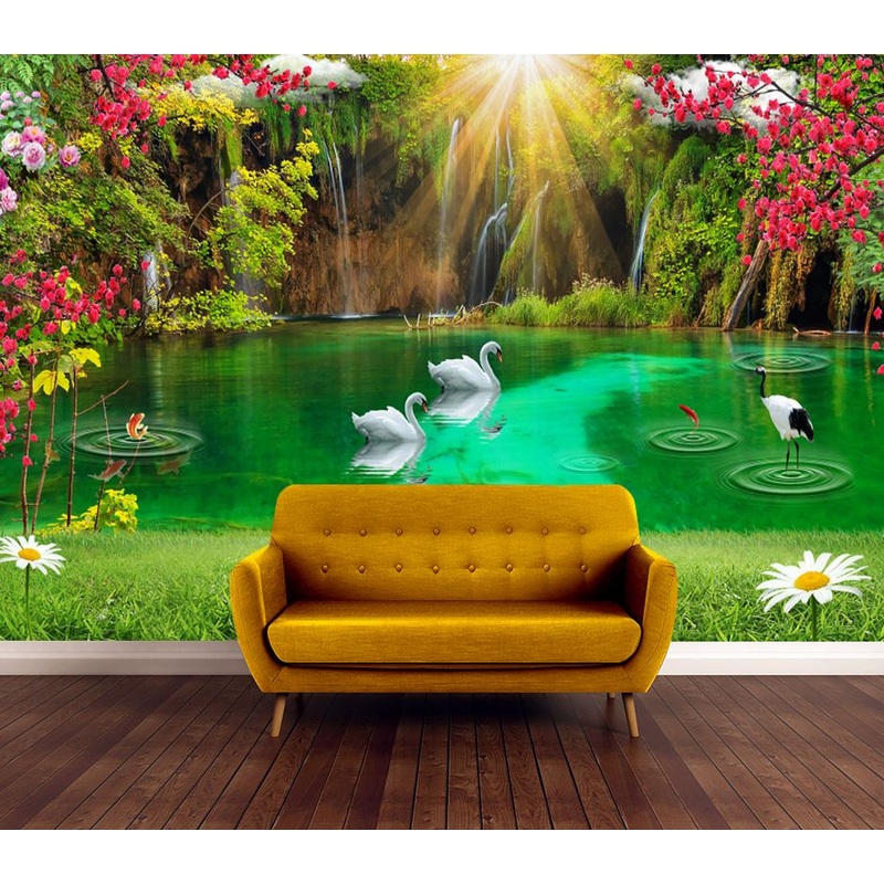 Wallpaper Murals Peel and Stick Removable Swans on Lake Nature Landscape High Quality