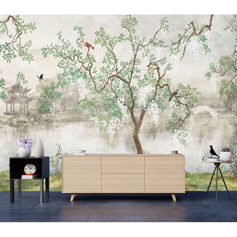 Wallpaper Murals Peel and Stick Removable Tree & Birds Painting High Quality