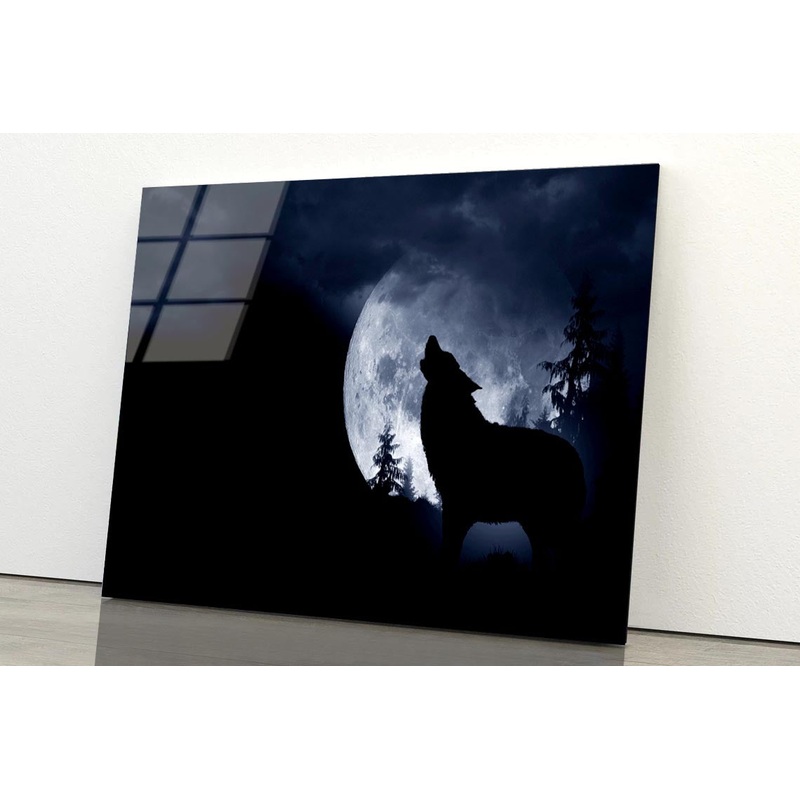 Wolf Howling at The Moon in The Dark Acrylic Glass Print Tempered Glass Wall Art 100% Made in Australia Ready to Hang