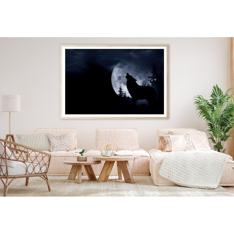 Wolf Howling at The Moon in The Dark Home Decor Premium Quality Poster Print Choose Your Sizes