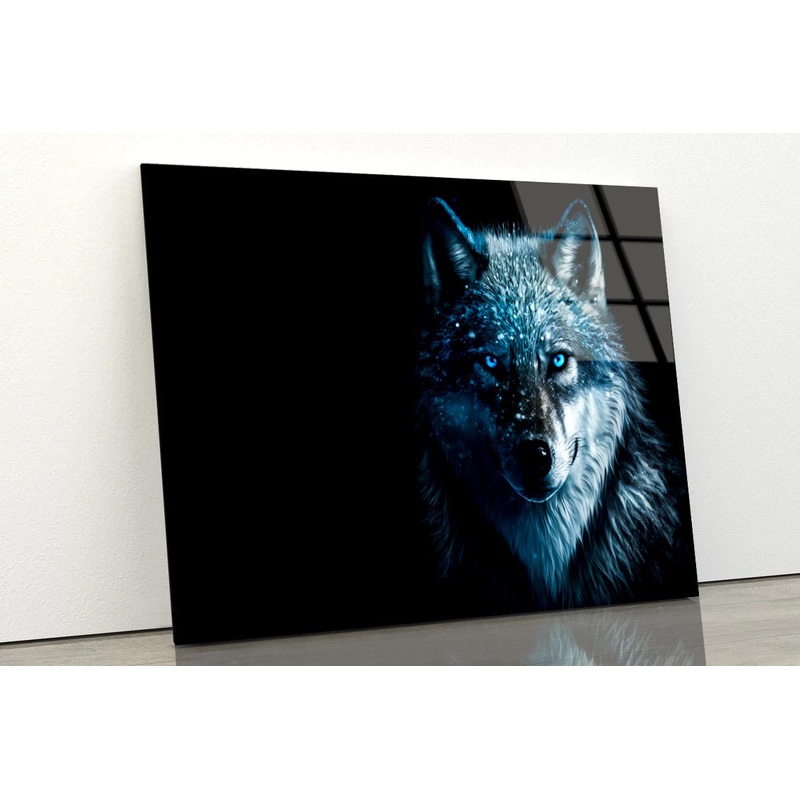 Wolf With Blue Eyes in The Dark Acrylic Glass Print Tempered Glass Wall Art 100% Made in Australia Ready to Hang