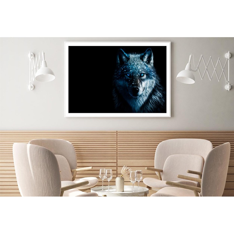 Wolf With Blue Eyes in The Dark Home Decor Premium Quality Poster Print Choose Your Sizes