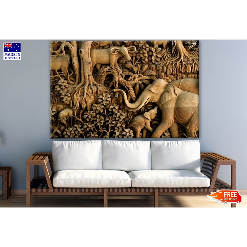 Animals & Forest Wood Carving Photograph Print 100% Australian Made