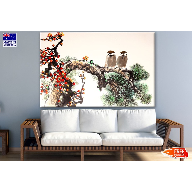 Birds on Flower Tree Branch Print 100% Australian Made