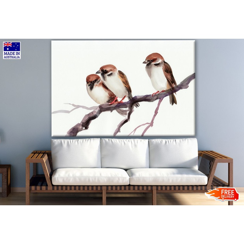 Birds on Tree Branch Watercolor Painting Print 100% Australian Made
