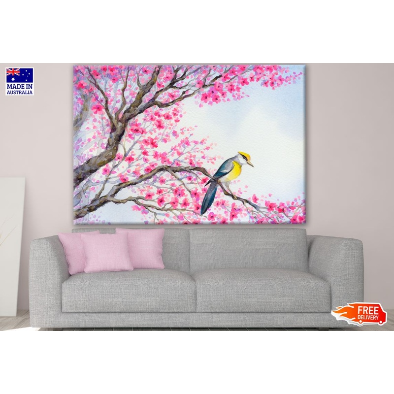 Rose Flower Trees & Bird Watercolor Painting Print 100% Australian Made