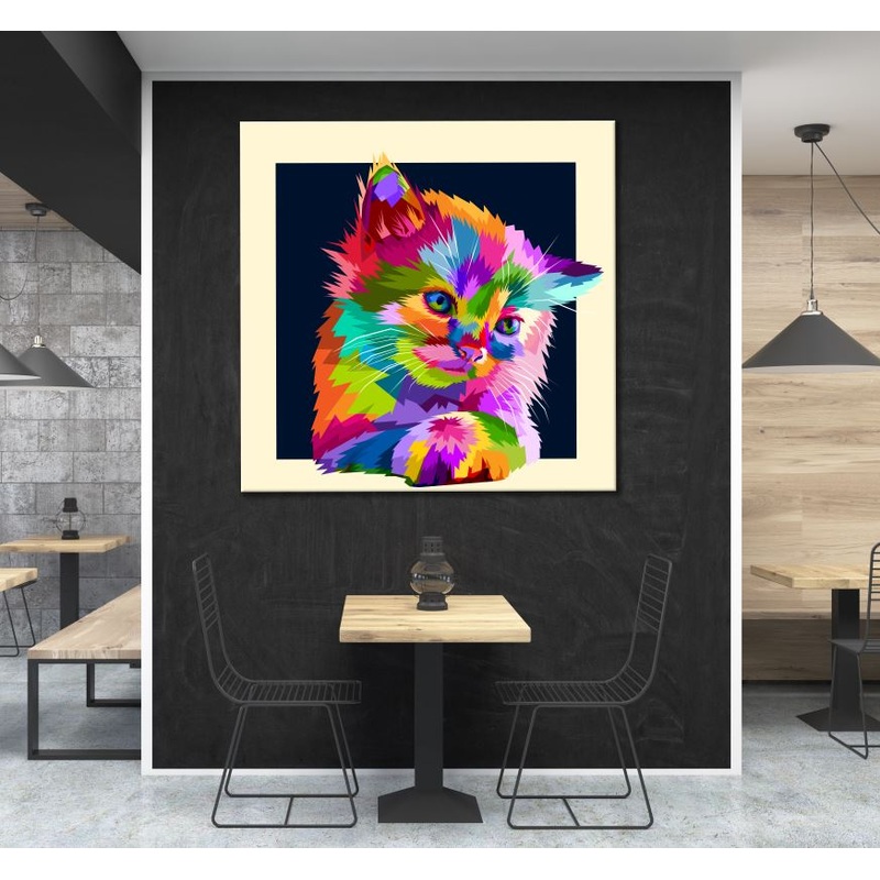 Square Canvas Abstract Colorful Cat Portrait Design High Quality Print 100% Australian Made