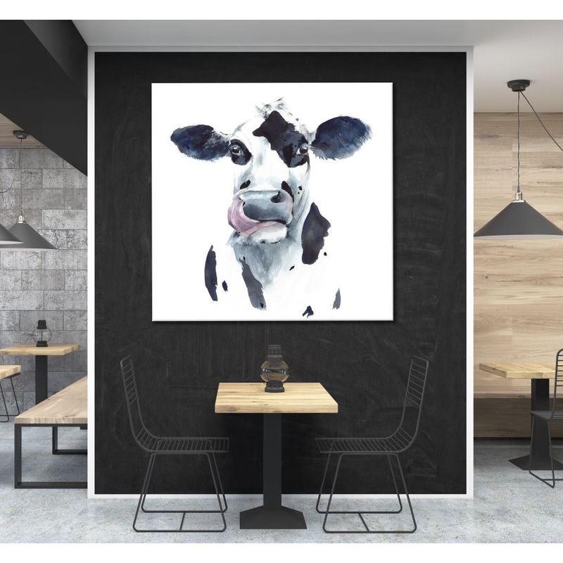 Square Canvas B&W Cow Painting High Quality Print 100% Australian Made
