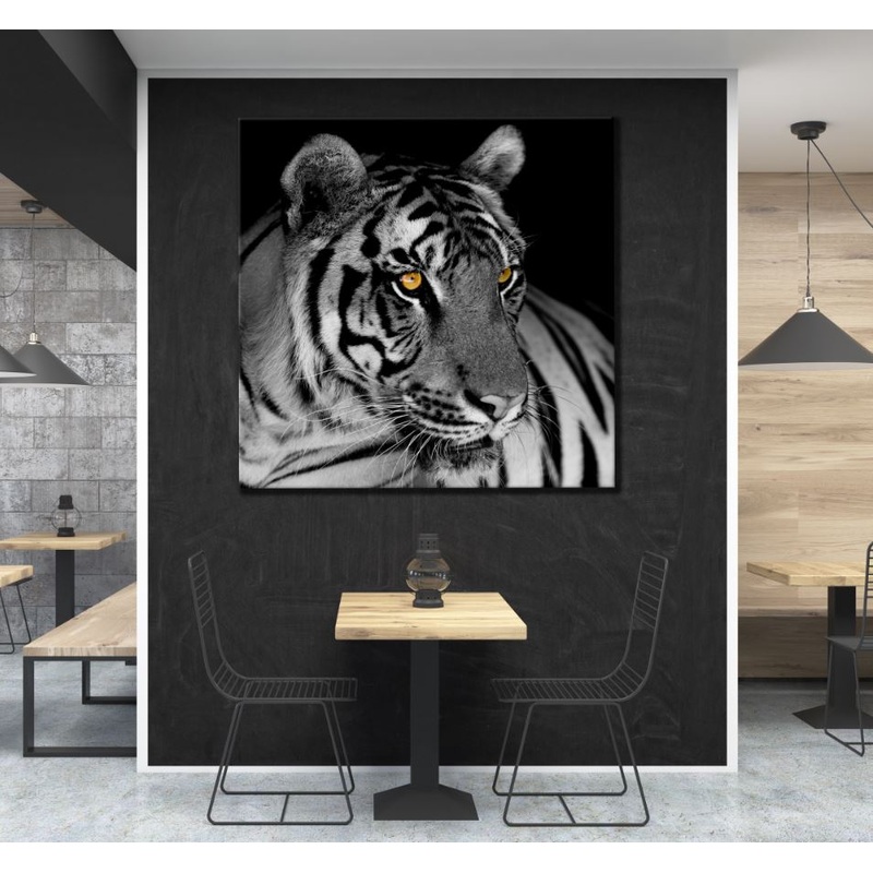 Square Canvas B&W Leopard Portrait & Gold Eyes Photograph High Quality Print 100% Australian Made
