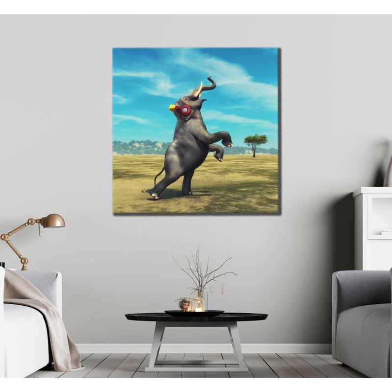 Square Canvas Elephant Dancing Photograph High Quality Print 100% Australian Made