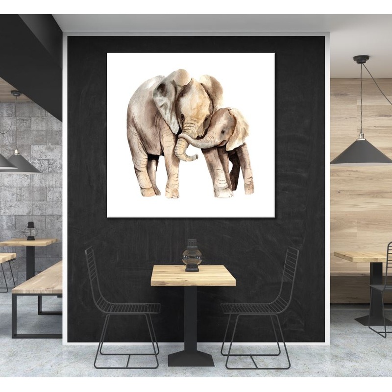 Square Canvas Elephants Watercolor Painting High Quality Print 100% Australian Made