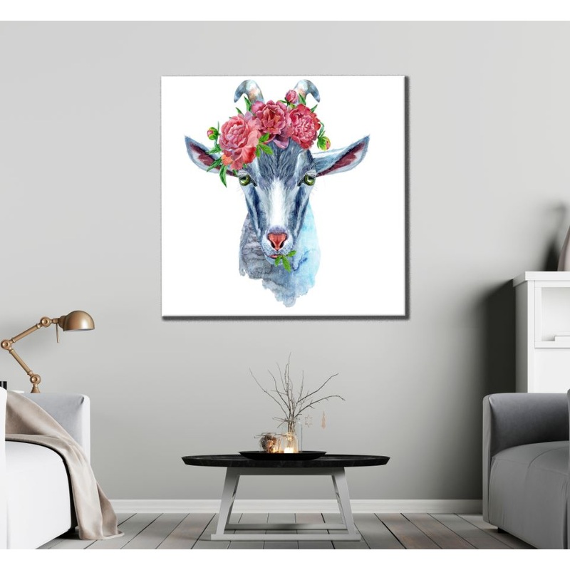 Square Canvas God with Floral Headdress Watercolor Painting High Quality Print 100% Australian Made