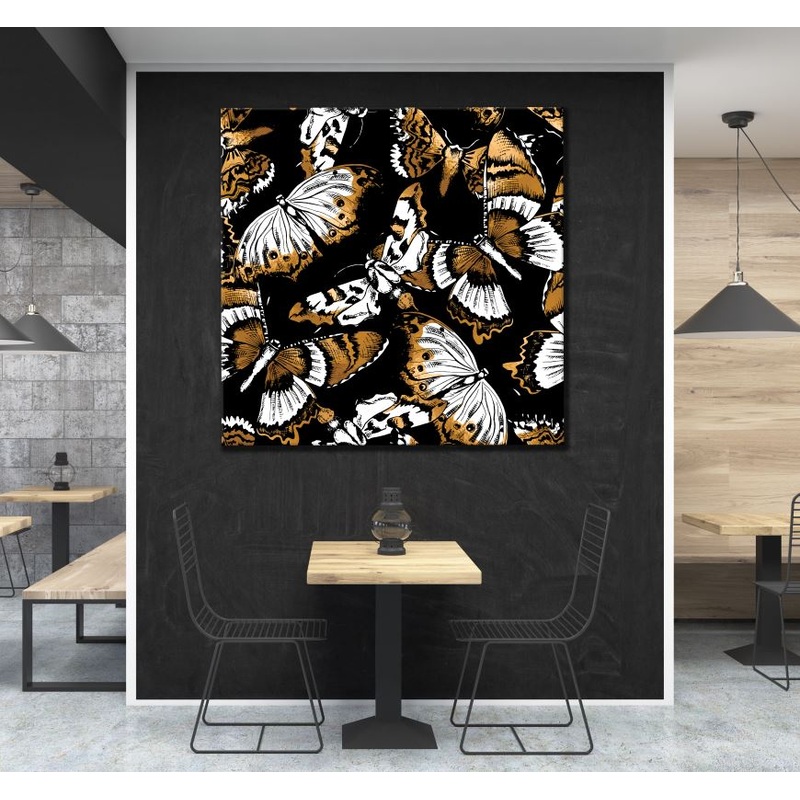 Square Canvas Gold & Black Butterfly Design High Quality Print 100% Australian Made