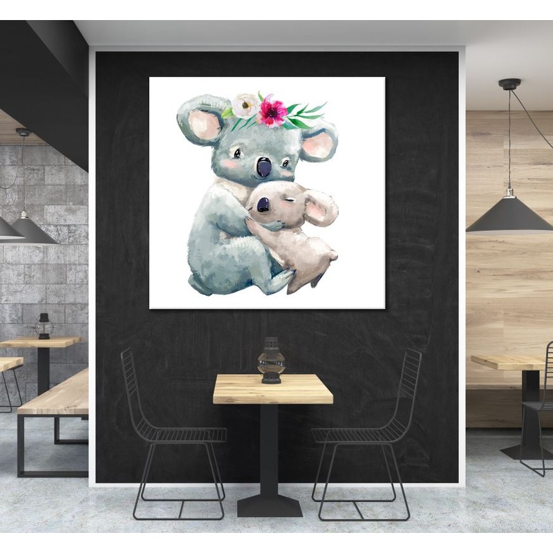 Square Canvas Koala Bear & Baby Watercolor Painting High Quality Print 100% Australian Made