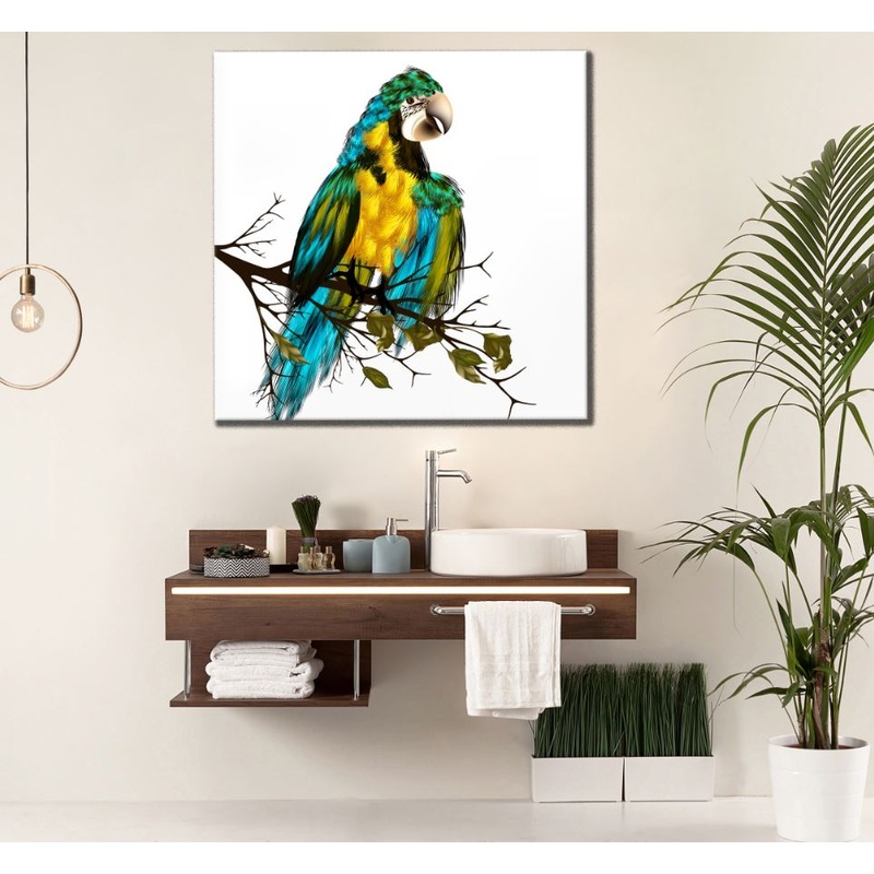 Square Canvas Macaw Bird on a Tree Painting High Quality Print 100% Australian Made