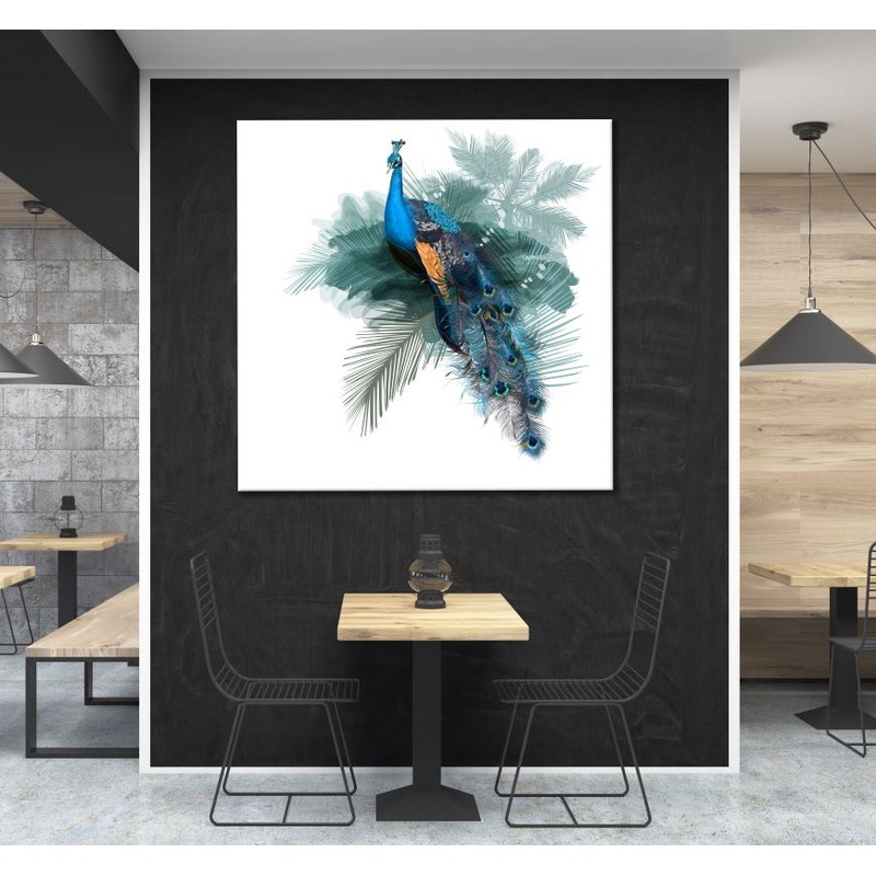 Square Canvas Peacock Watercolor Painting High Quality Print 100% Australian Made