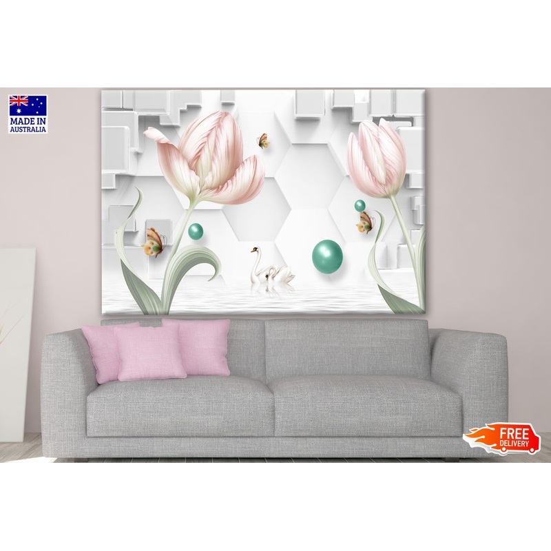 Swans & Floral Design Print 100% Australian Made