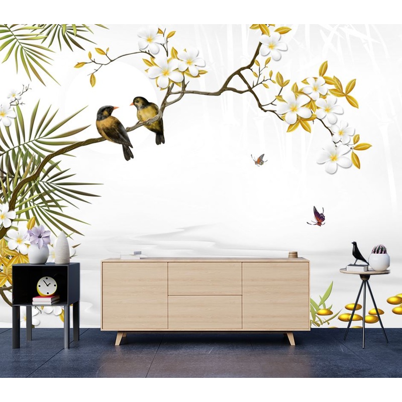 Wallpaper Murals Peel and Stick Removable Birds & Flower Tree Painting Design High Quality