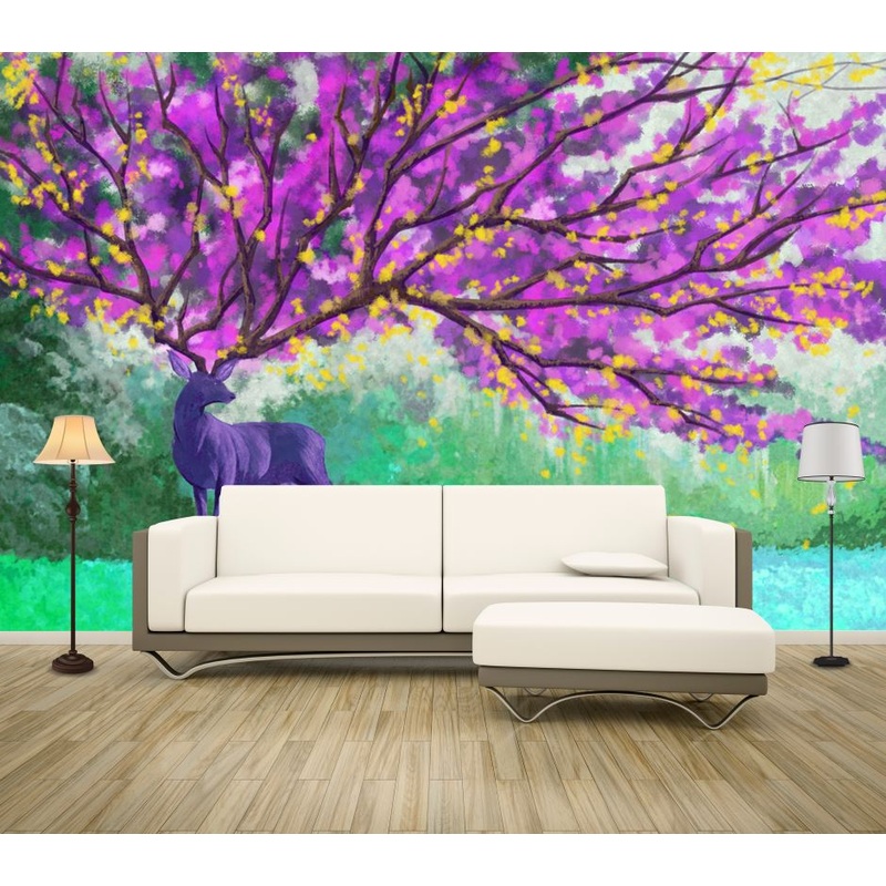 Wallpaper Murals Peel and Stick Removable Flower Tree on Deer Head Painting High Quality