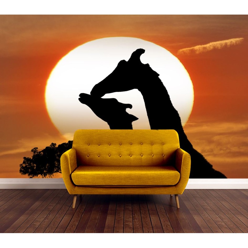 Wallpaper Murals Peel and Stick Removable Giraffe Couple at Sunset High Quality