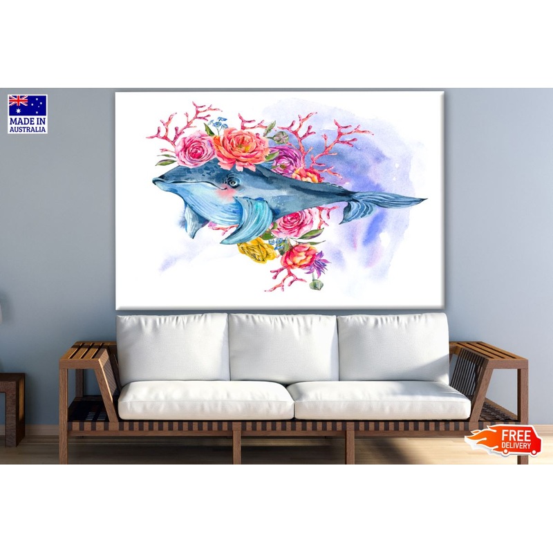 Whale & Flowers Watercolor Painting Print 100% Australian Made