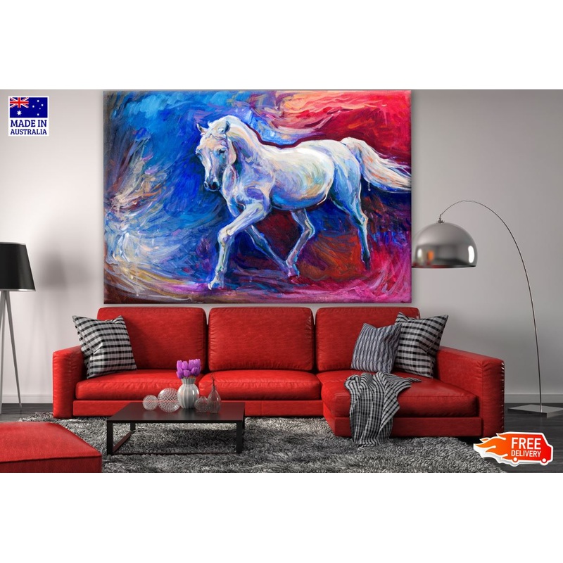White Horse on Colorful Background Watercolor Painting Print 100% Australian Made